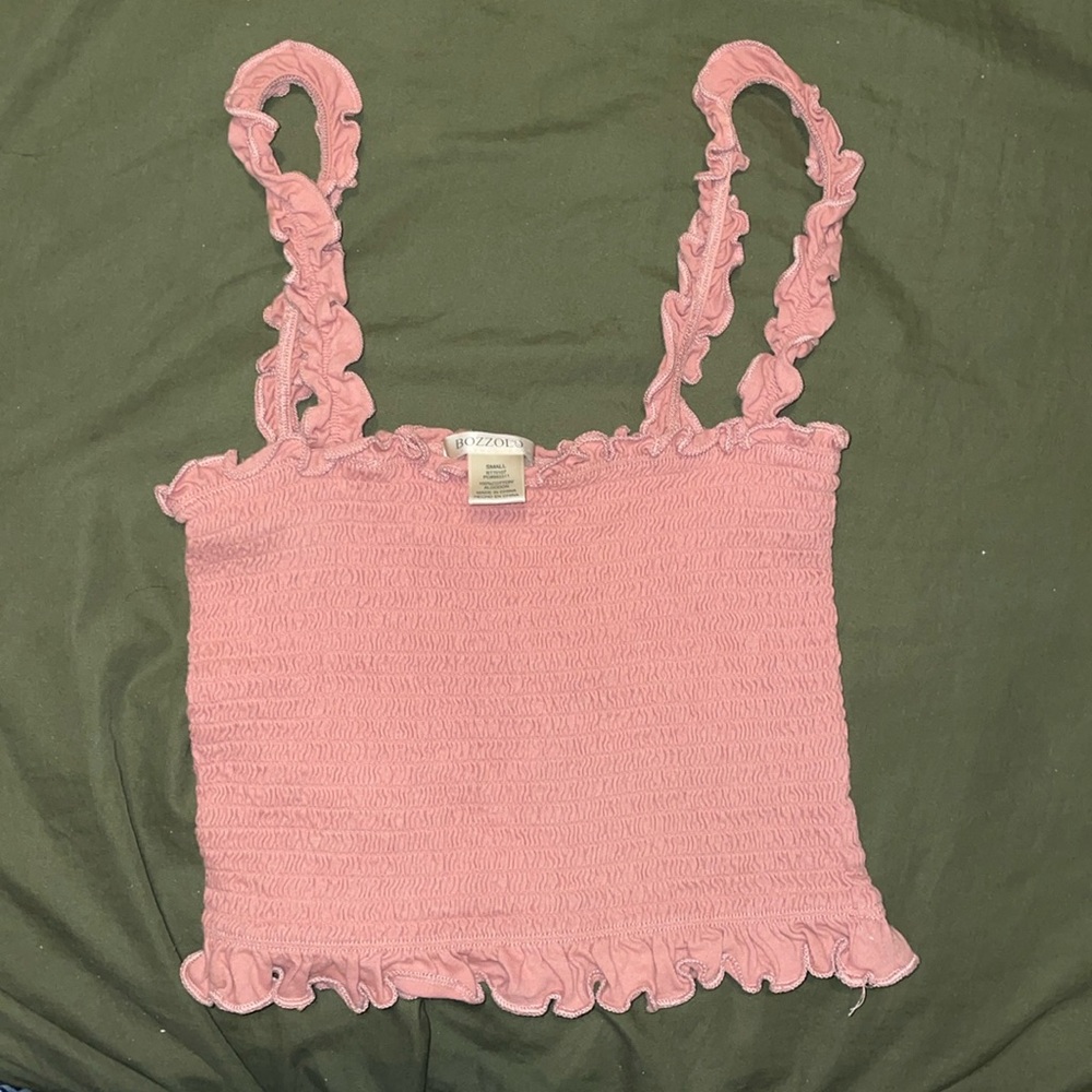Bozzolo Pink cropped tank ruffled spaghetti strap